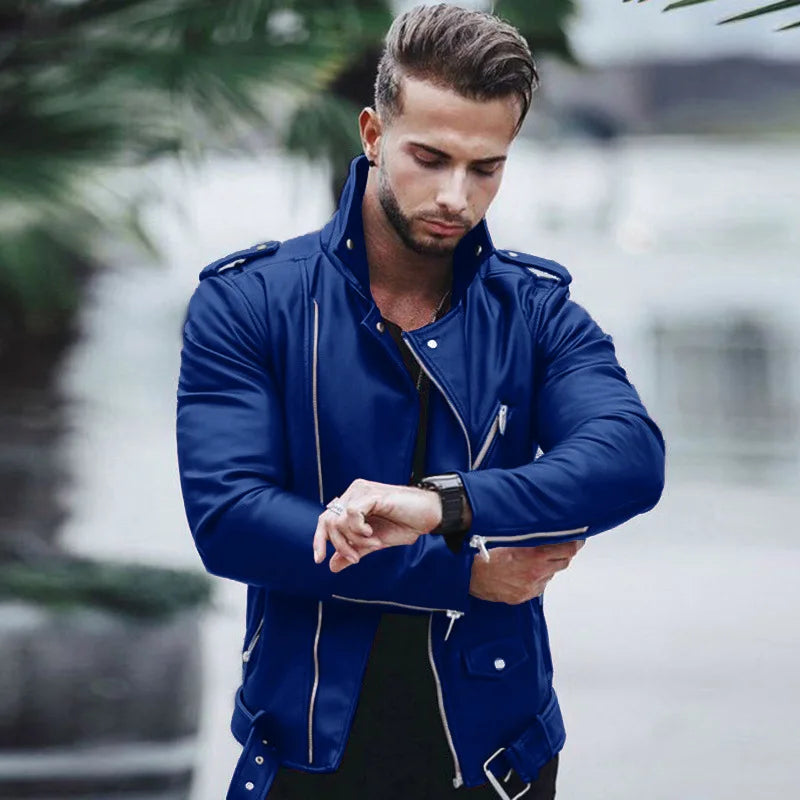 PU Leather Bomber Men Jacket Casual Outerwear