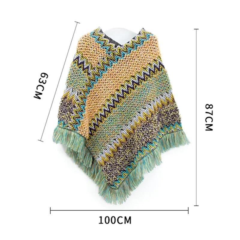 Cloak Soft Knitted Stripe Cardigan Ponchos