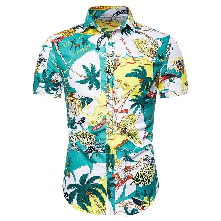 Floral Print Hawaiian Shirts for Men, Short Sleeve, Cotton, Lapel Collar