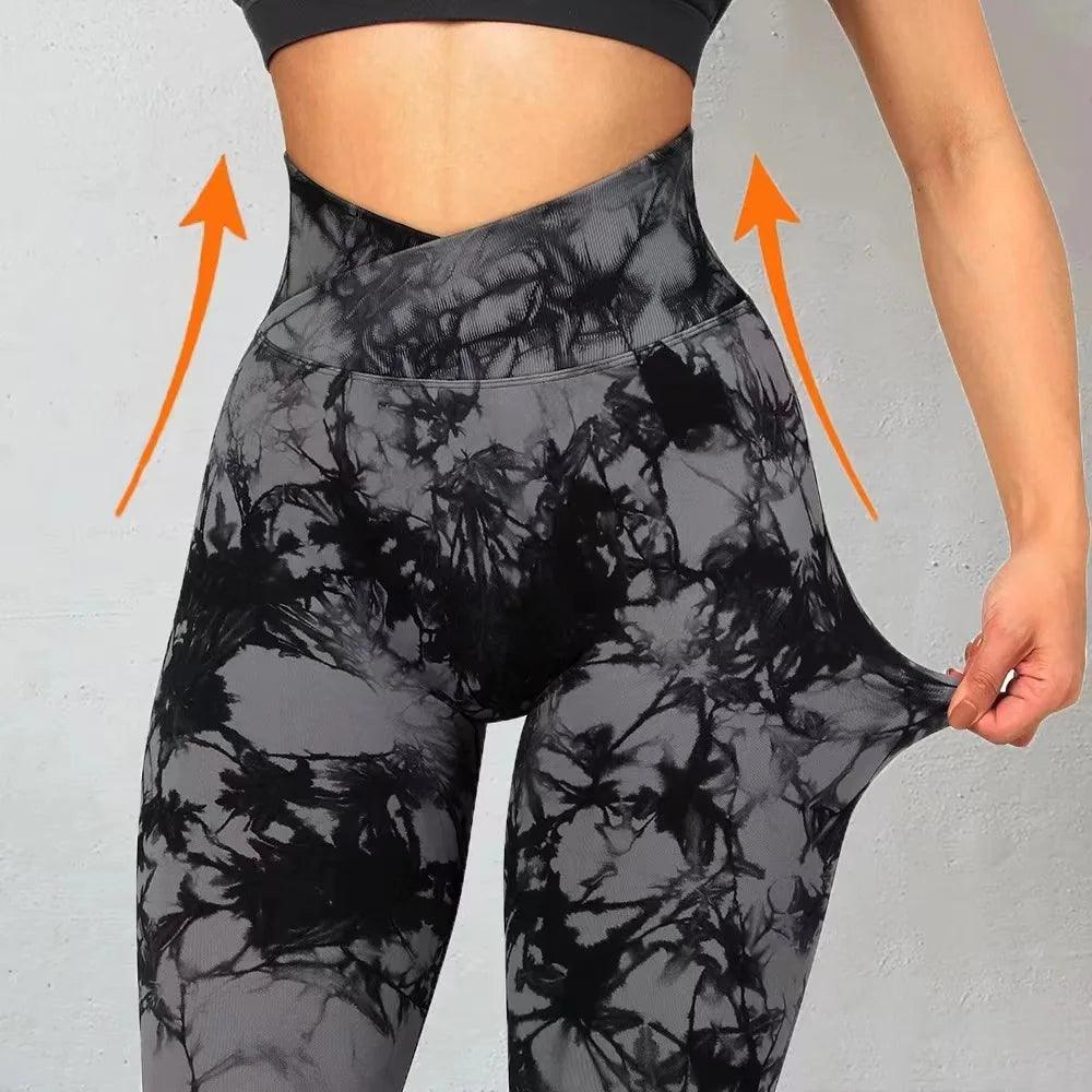 Stylish Tie Dye V Cut Fitness Leggings: Push Up Design, Gym-Ready, Seamless Yoga Pants