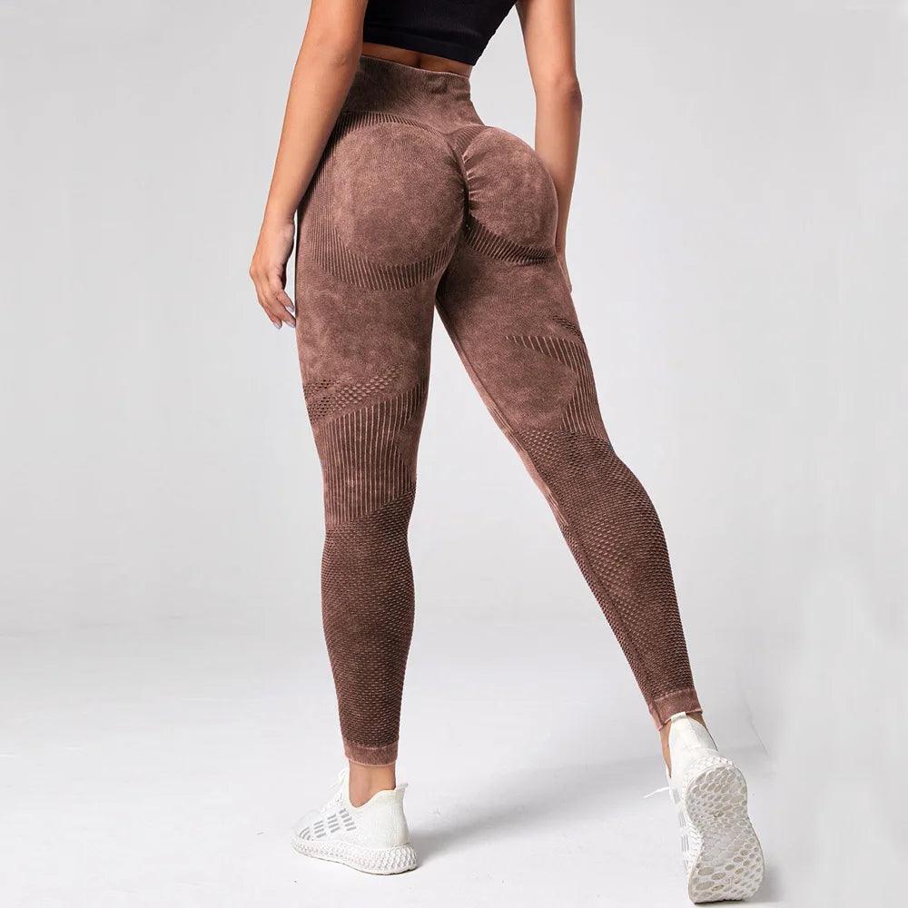 Seamless High-Waist Yoga Pants: Sand Wash, Peach Hip Lifting, Fitness Wear