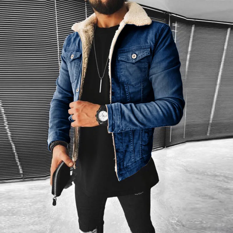 Men's Denim Jacket: Cozy Fleece-Lined, Lamb Wool, Plus Size, Thick Fur, Outdoor Coat