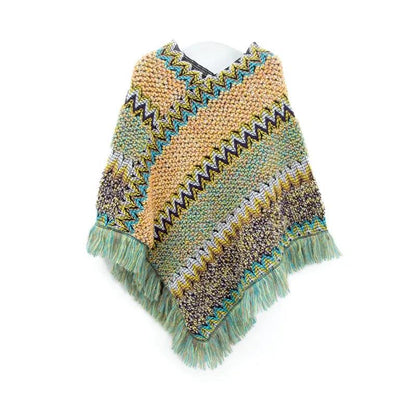 Cloak Soft Knitted Stripe Cardigan Ponchos