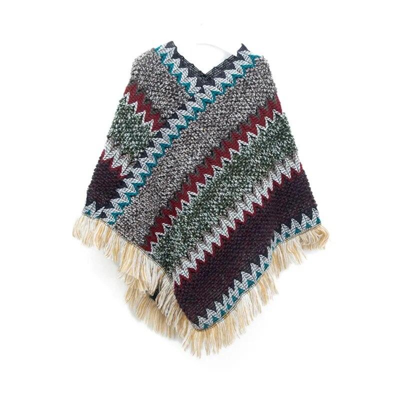 Cloak Soft Knitted Stripe Cardigan Ponchos