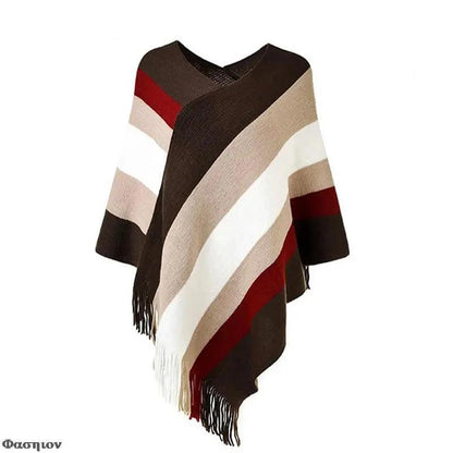 Cloak Soft Knitted Stripe Cardigan Ponchos