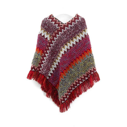 Cloak Soft Knitted Stripe Cardigan Ponchos