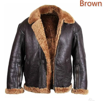 Men's Shearling Leather Jacket RAF Style with Fur