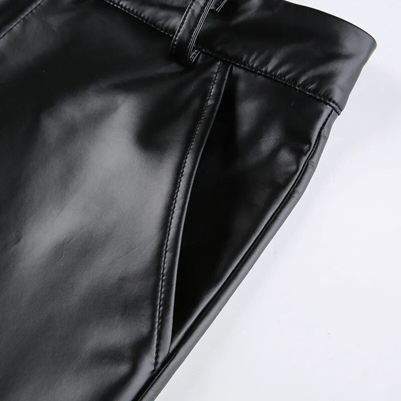 Elegant Black PU Leather High Waist Skinny Casual Pants