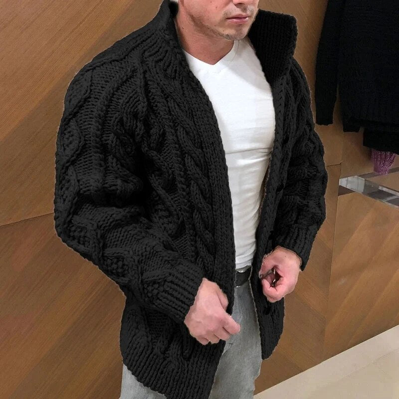 Winter Men Solid Color Knitted Cardigan Warm Long Sleeve