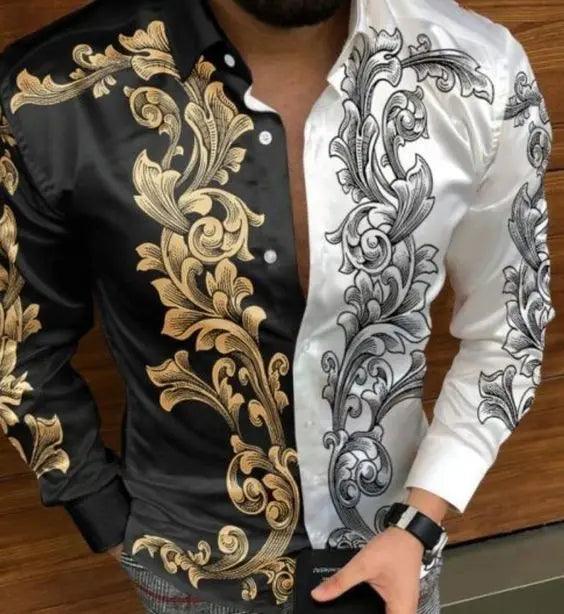 Men's Casual Shirt: Stylish Printed Lapel with Long Sleeves