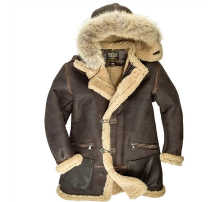 Men's Shearling Leather Jacket RAF Style with Fur