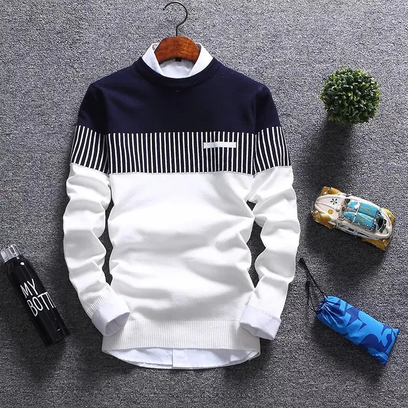 Men Classy Striped Causal Knitted Sweaters Slim Fit O-Neck