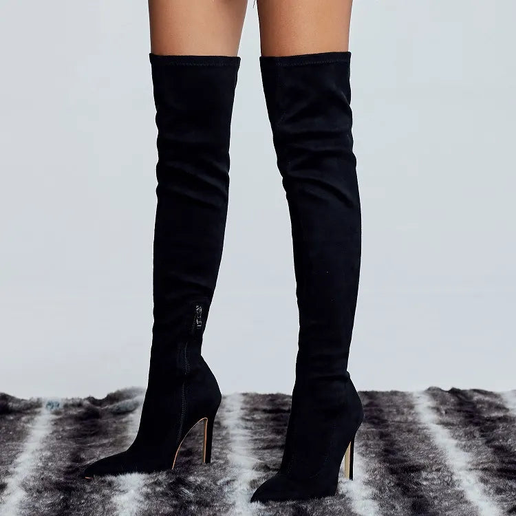 Winter Thigh High Snake Pattern Pointed Toe Zipper Boots