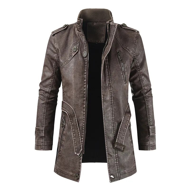 Winter Men's Thick Faux Leather Long Jacket