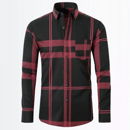 Printed Slim Fit Men's Shirt, Casual Long Sleeved, Solid Color, Plaid Shirt for Men