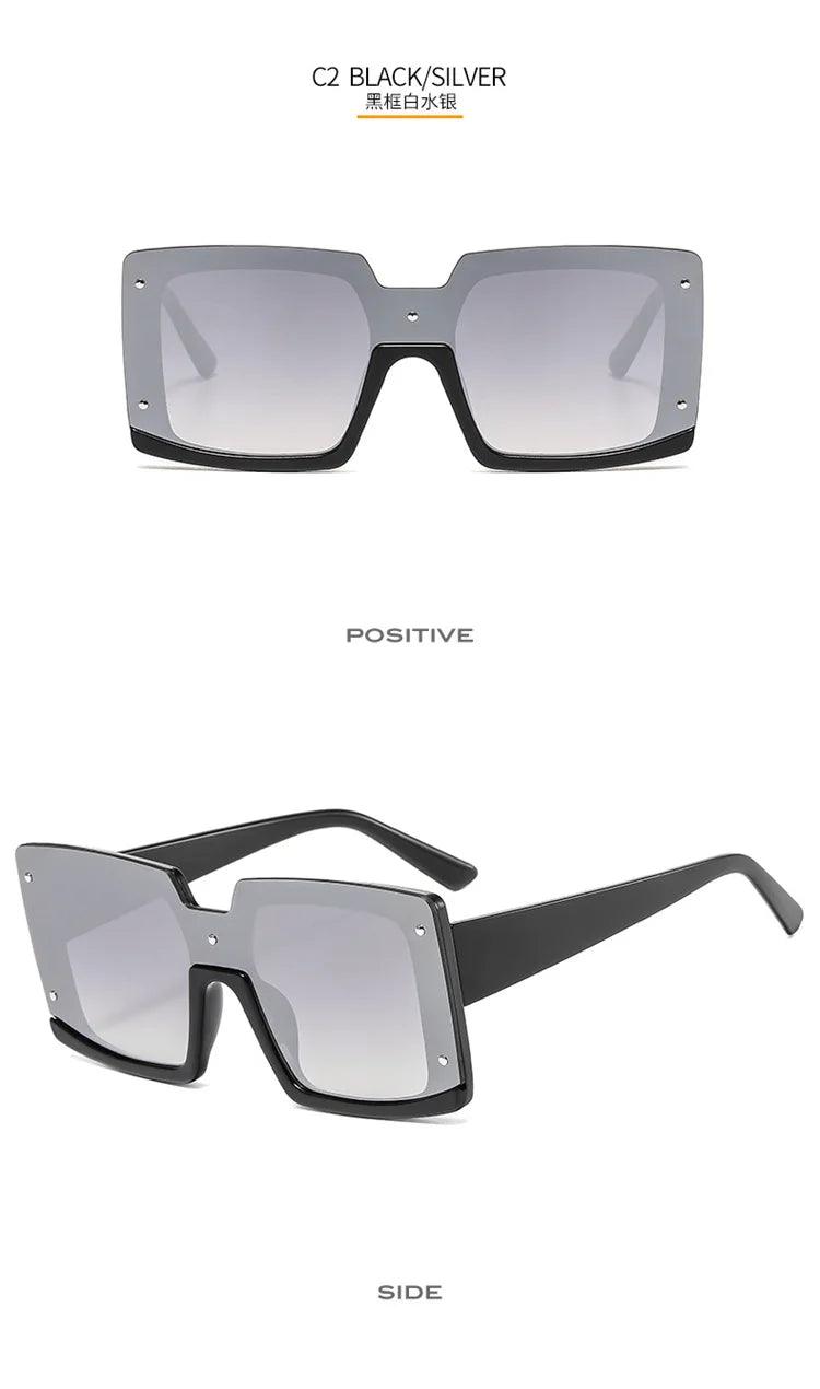 Trendy Big Square Sunglasses with Half Frame and One-Piece Lens