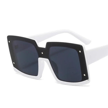 Trendy Big Square Sunglasses with Half Frame and One-Piece Lens