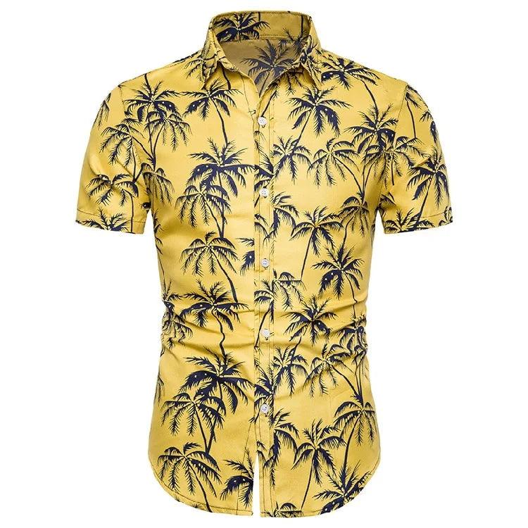 Floral Print Hawaiian Shirts for Men, Short Sleeve, Cotton, Lapel Collar