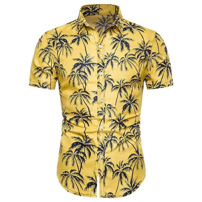 Floral Print Hawaiian Shirts for Men, Short Sleeve, Cotton, Lapel Collar