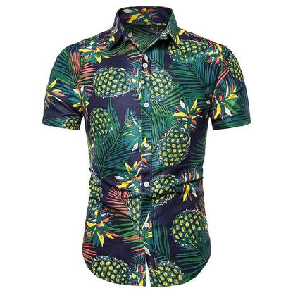 Floral Print Hawaiian Shirts for Men, Short Sleeve, Cotton, Lapel Collar