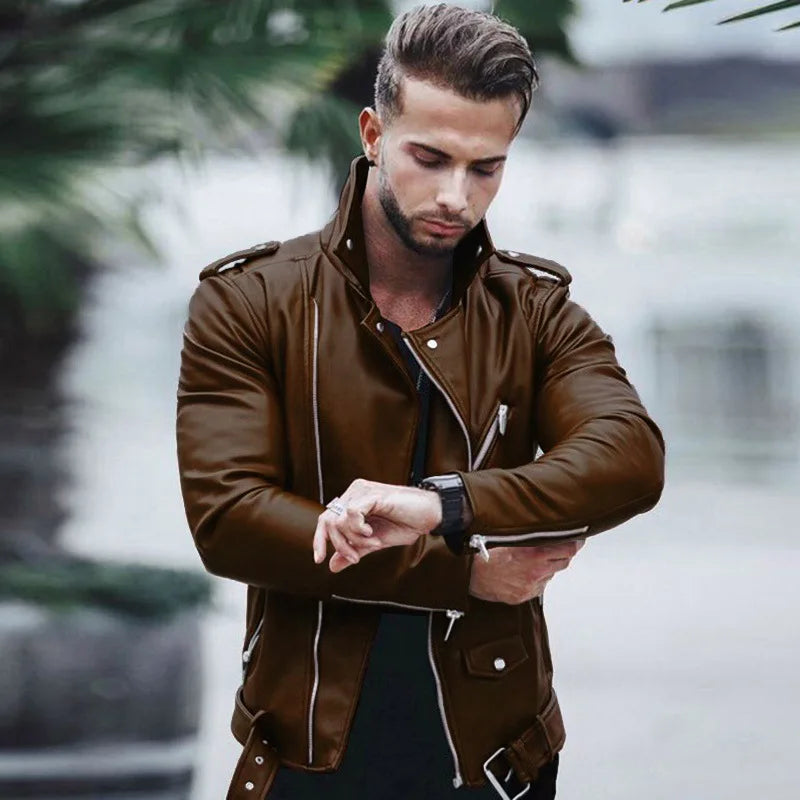 PU Leather Bomber Men Jacket Casual Outerwear