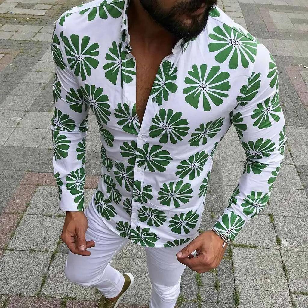 Men's Casual Shirt: Stylish Printed Lapel with Long Sleeves