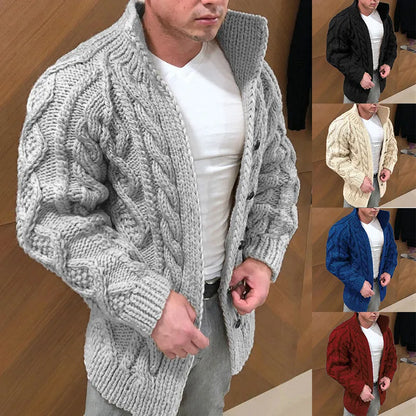 Winter Men Solid Color Knitted Cardigan Warm Long Sleeve