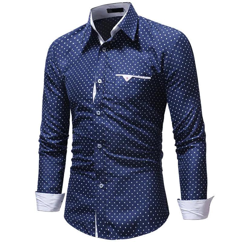 Slim Fit, Men's Long Sleeve Shirt with Star Print