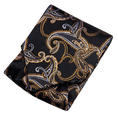 Hi-Tie Silk Mens Ascots Hanky Cufflinks Set Jacquard Paisley Floral Cravat