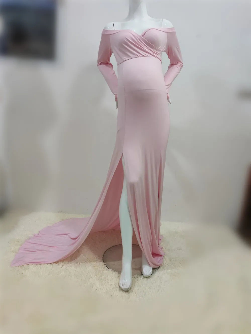 Shoulder-less Maternity Dresses Maxi Gown Long