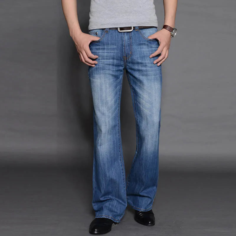 Men's Boot Cut, High Waist, Loose Fit Denim Cotton Blended Jeans