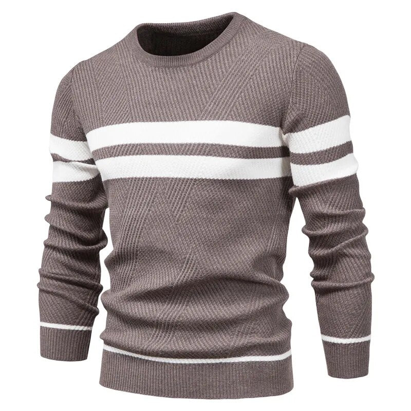 Men's Sweater O-neck Patchwork Long Sleeve Warm Slim Fit Casual