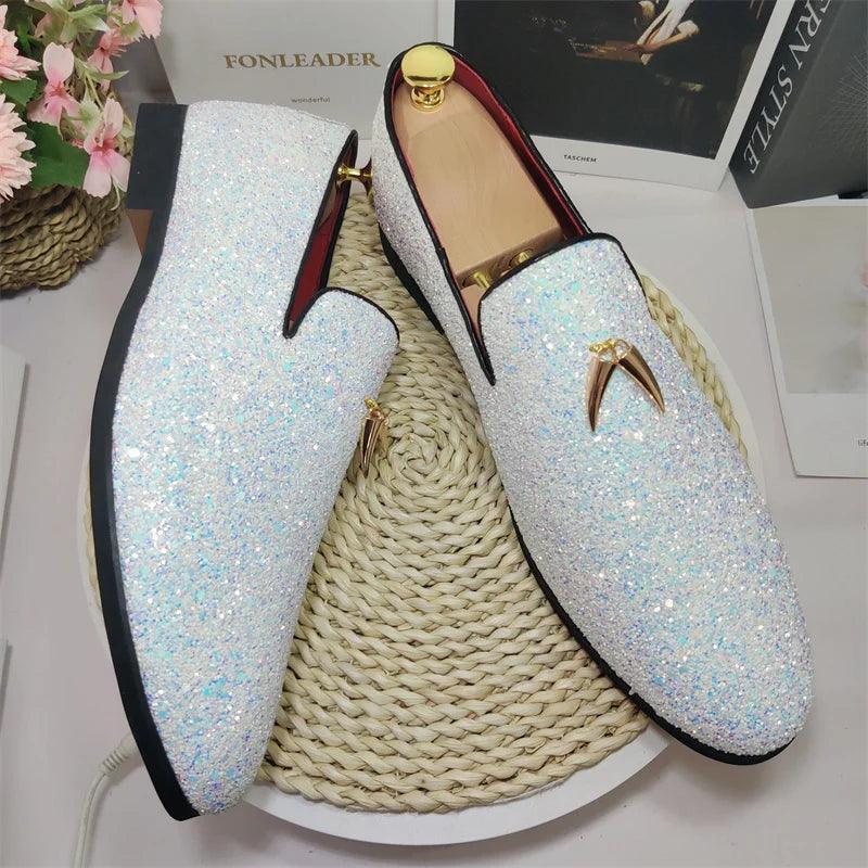 Glittering Tassel Loafers: Stylish Slip-On Pointed Men's Casual Shoes