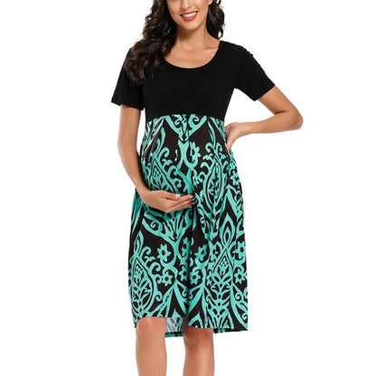 Floral Short Sleeve Loose Maternity Casual Soft Waist Print Knee