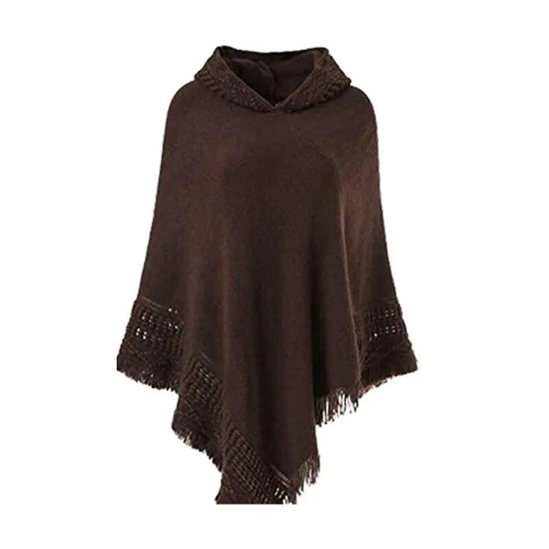 Knit Hooded Poncho Shawl Sweater