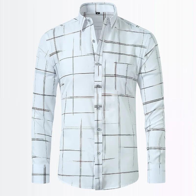 Printed Slim Fit Men's Shirt, Casual Long Sleeved, Solid Color, Plaid Shirt for Men