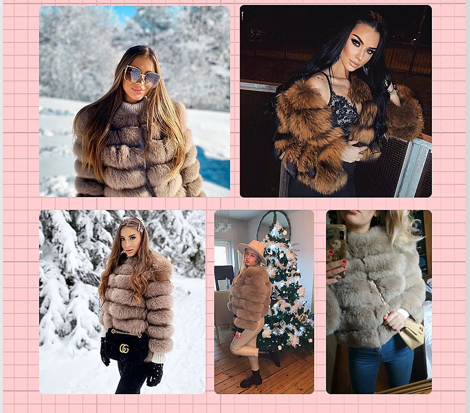 Real Fox Fur Coat Women Winter Warm Luxury Fur Jacket Plus