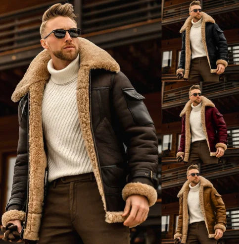 Men's Shearling Leather Jacket RAF Style with Fur