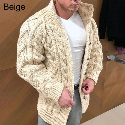 Winter Men Solid Color Knitted Cardigan Warm Long Sleeve