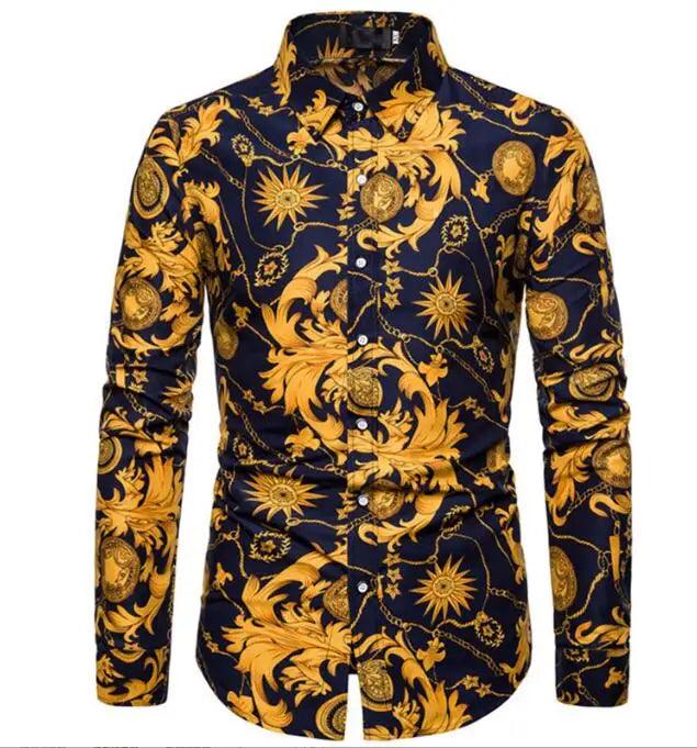 High-Quality Print Casual Slim-Fit Long Sleeve Men's Shirt