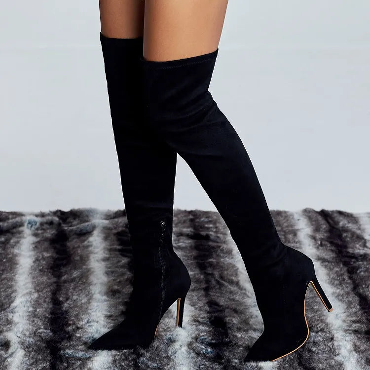 Winter Thigh High Snake Pattern Pointed Toe Zipper Boots