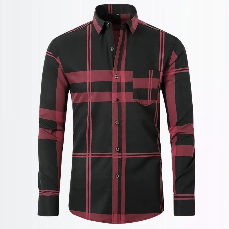 Printed Slim Fit Men's Shirt, Casual Long Sleeved, Solid Color, Plaid Shirt for Men