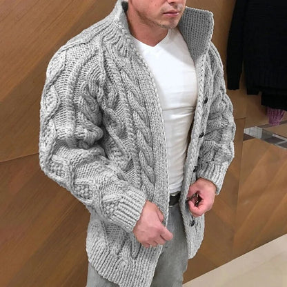 Winter Men Solid Color Knitted Cardigan Warm Long Sleeve