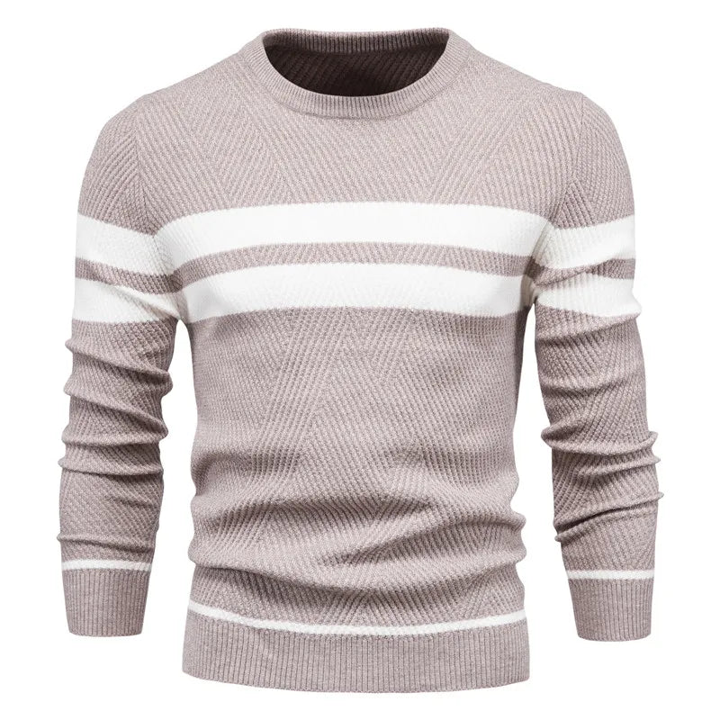 Men's Sweater O-neck Patchwork Long Sleeve Warm Slim Fit Casual