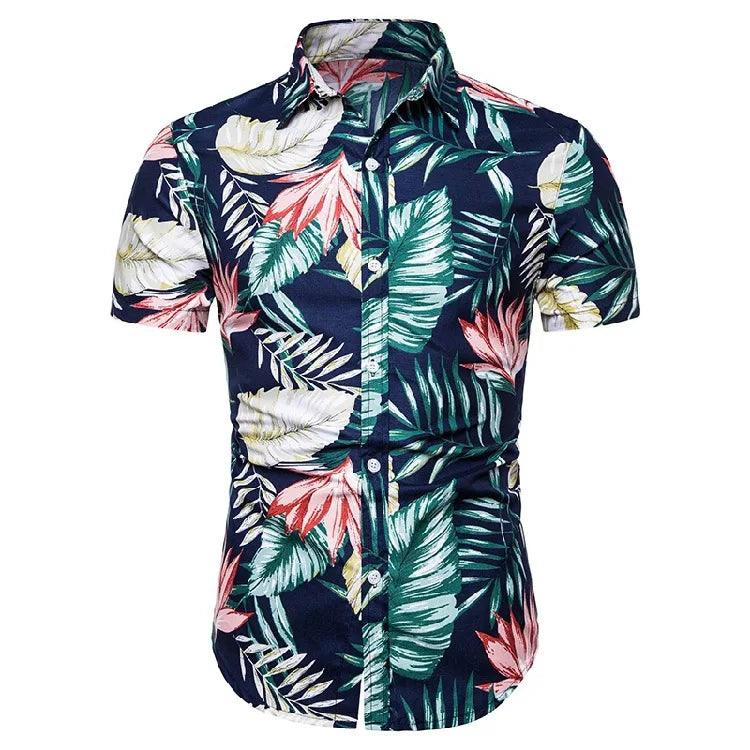 Floral Print Hawaiian Shirts for Men, Short Sleeve, Cotton, Lapel Collar