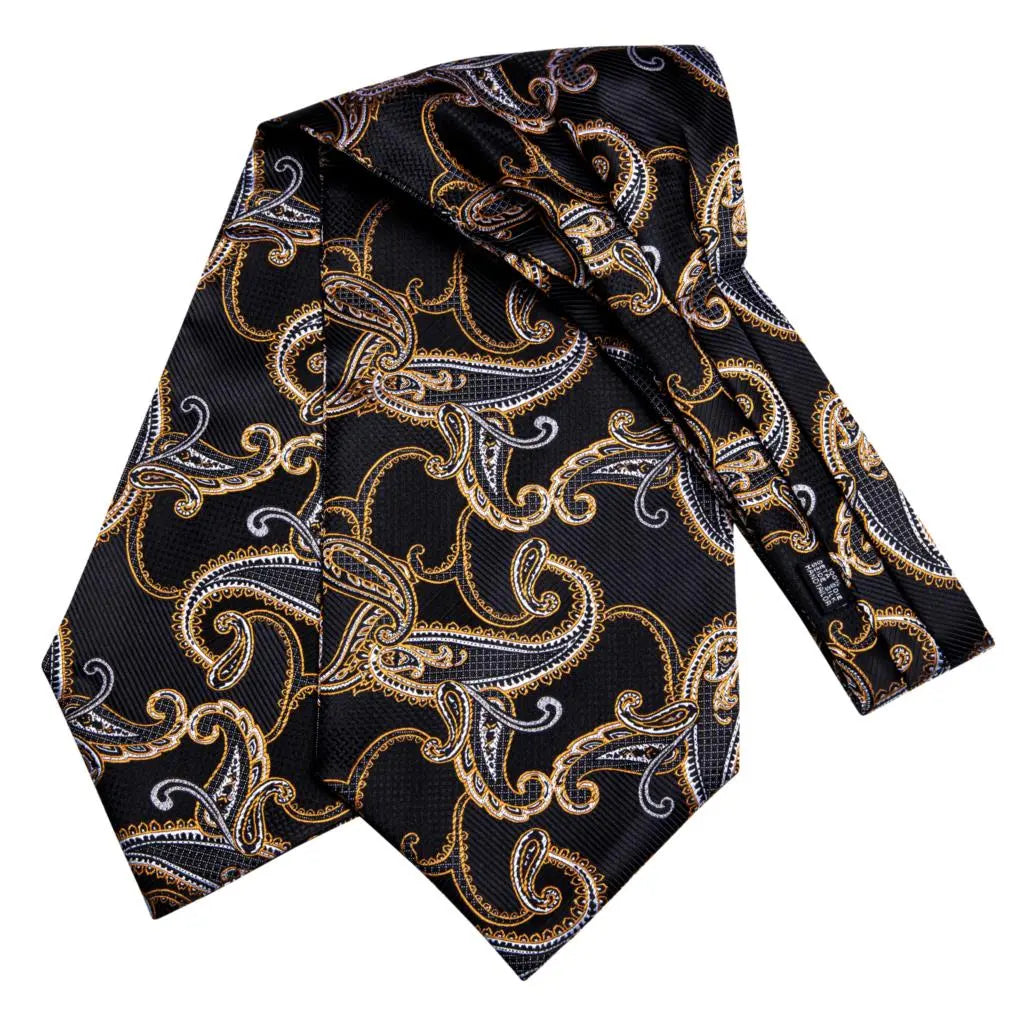 Hi-Tie Silk Mens Ascots Hanky Cufflinks Set Jacquard Paisley Floral Cravat