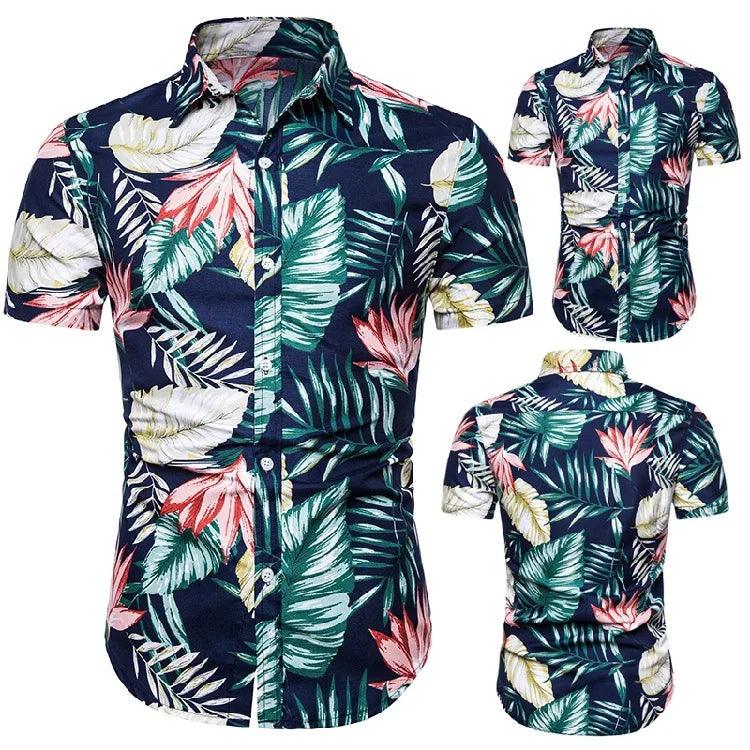 Floral Print Hawaiian Shirts for Men, Short Sleeve, Cotton, Lapel Collar