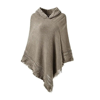 Knit Hooded Poncho Shawl Sweater