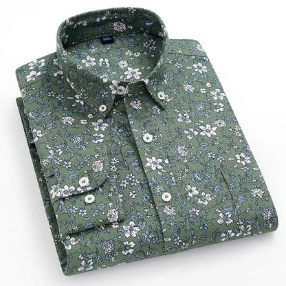 Men's Regular-fit Long Sleeve Dressy Shirt, Floral Print, Oxford Cotton