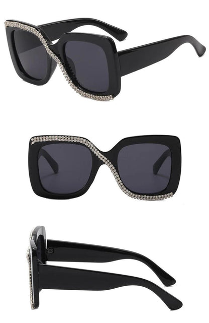 Dazzling Diamond Square Sunglasses: Luxury Vintage Oversized Shades with Unique Rhinestone Frame